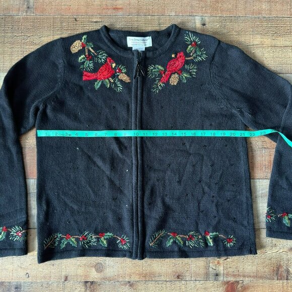 Tiara International Christmas Cardigan Sweater Womens Embroidered Birds Berries - Picture 2 of 8